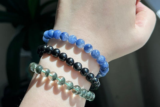 8.5mm+, Certified Rare Find Natural Genuine Blue Dumortierite Beads Bracelet, Dumortierite Crystal Beads Bracelet, 天然收藏级浓郁蓝线石蓝绒发晶手串