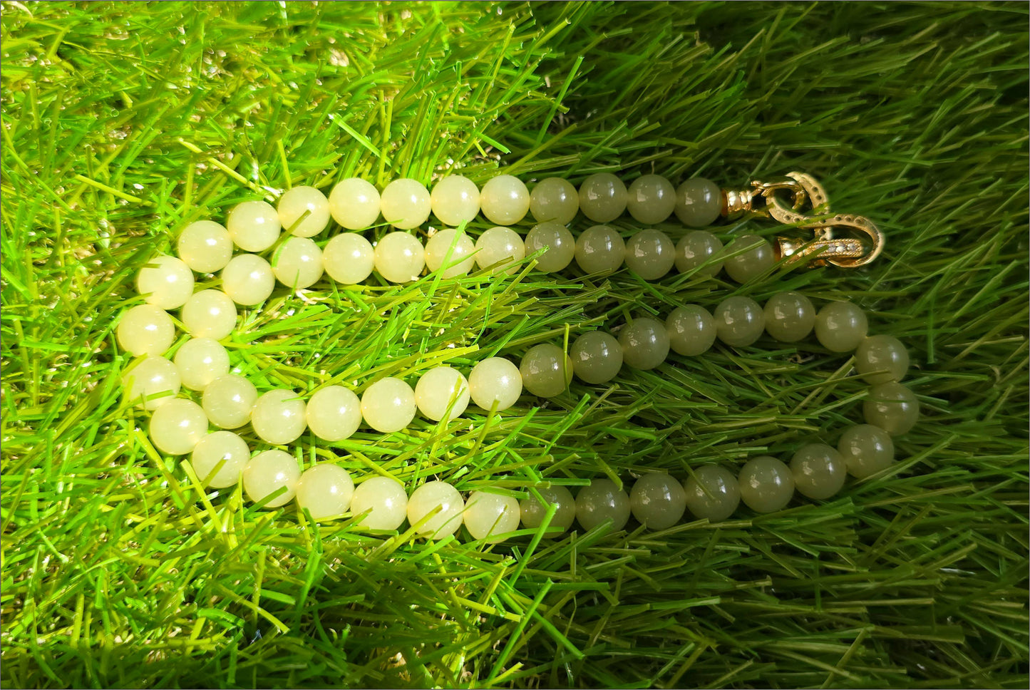 8mm, Certified Natural High Quality Greenish-Yellow Nephrite Jade Bead Necklace, 天然高品质青黄口和田玉项链