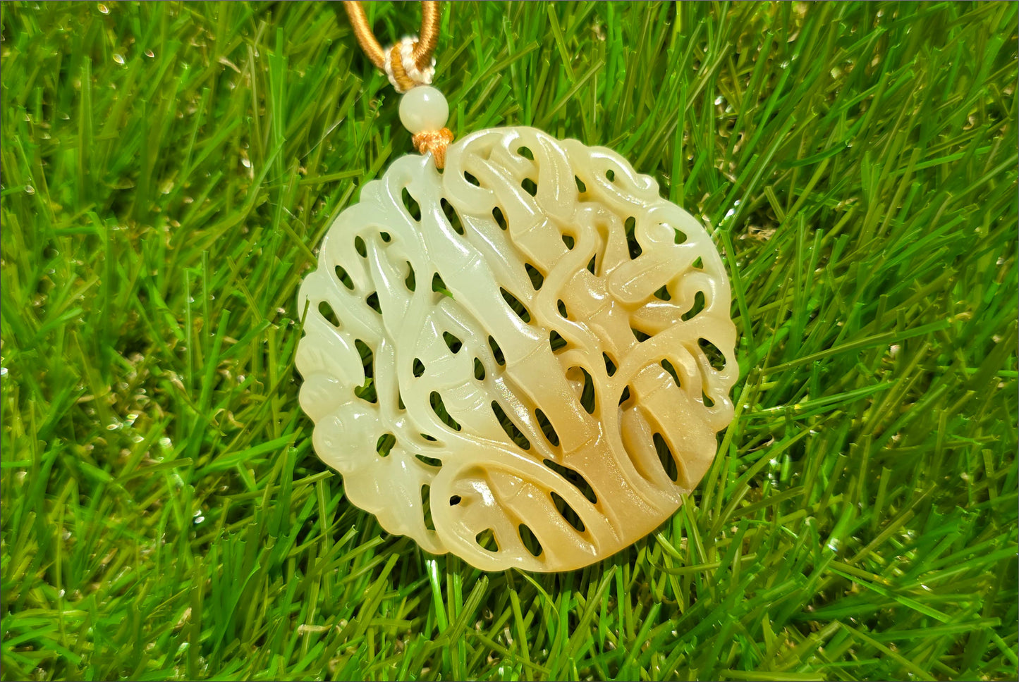 Certified Natural Qiemo Sugar-White Nephrite Jade Carved Bamboo Pendant, 天然且末糖白雕刻竹节圆牌吊坠