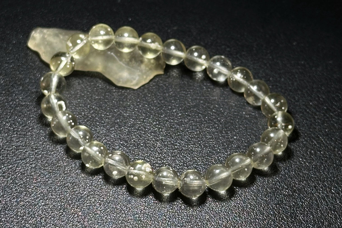 7.5mm, Natural Authentic Libyan Desert Glass Tektite with Cristobalite inclusions beads Bracelet, 天然白斑利比亚黄金陨石手串