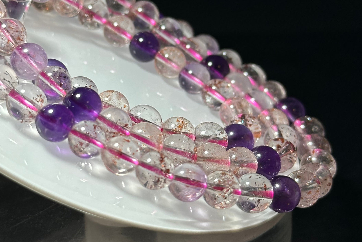 6.5mm+, Natural Super Seven Multi Wraps Bracelet, Super 7 Quartz Bracelet, Super Seven Three Wraps Bracelet, 天然净水体超七水晶多圈手串