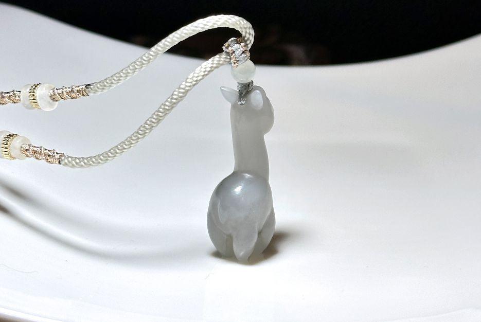 Certified Smoky Gray Nephrite Jade Carved Alpaca Pendant, Gray Nephrite Pendant, 天然烟灰和田玉雕刻羊驼吊坠