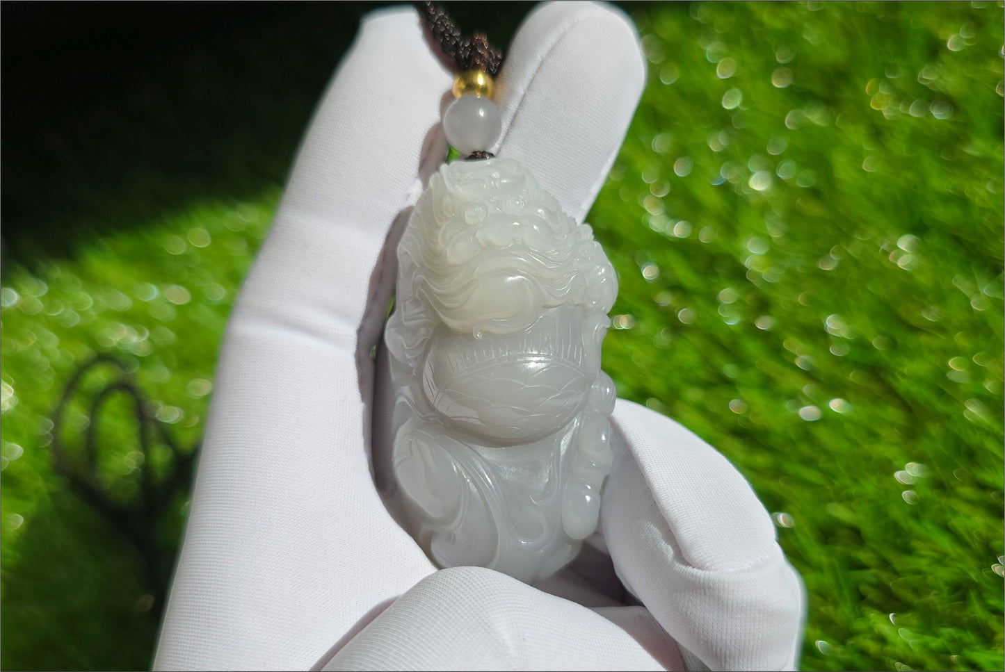 Certified Natural Qinghai Smoky Gray and White Nephrite Jade Hand-Carved Zhong Kui Pendant,天然烟灰和田玉手工雕刻钟馗吊坠