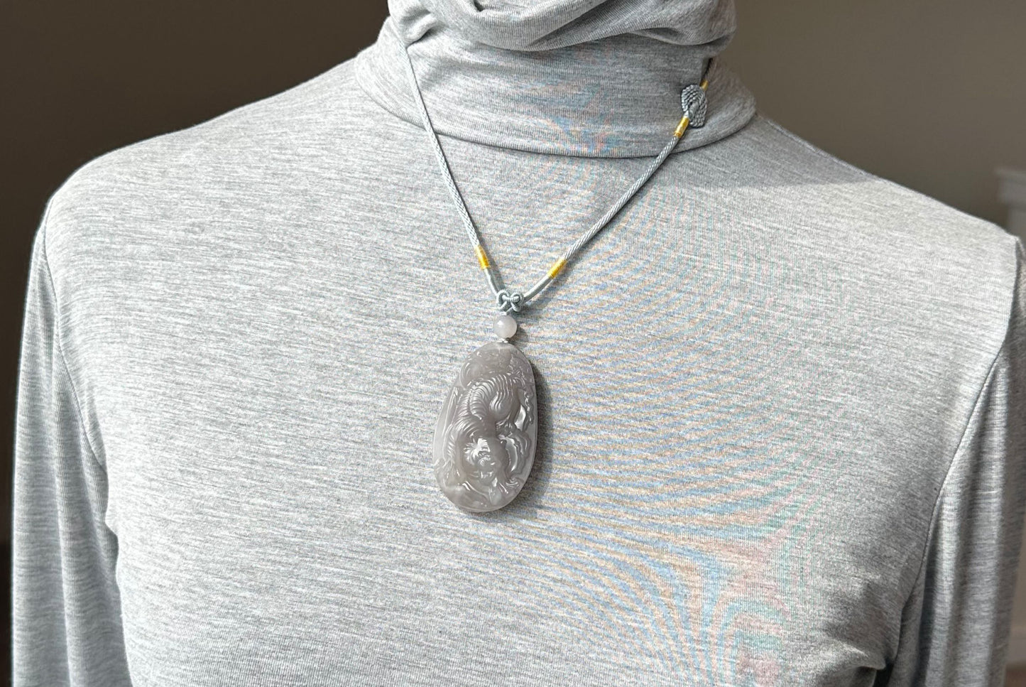 Certified Natural Smoky Purple Nephrite Jade Hand-Carved Tiger Pendant