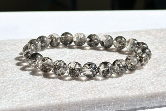 8.7mm+, Certified Natural High Grade Herkimer Diamond Round Beads Bracelet, Herkimer Diamond Bracelet, 天然最高级近无棉纯净体大闪片闪灵钻圆珠手串