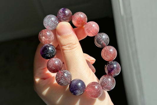15.5mm+, Certified Natural High Grade Super Seven Bracelet, Super 7 Quartz Beads Bracelet, 天天高等级满矿超七水晶手串