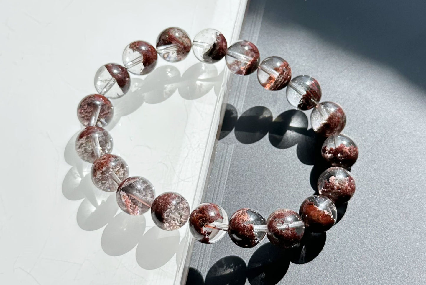 10.5mm,+ Certified High Grade Natural Red Phantom Quartz Bracelet, Treasure Bowl Red Phantom Quartz Bracelet, 天然聚宝盆红幽灵水晶手串