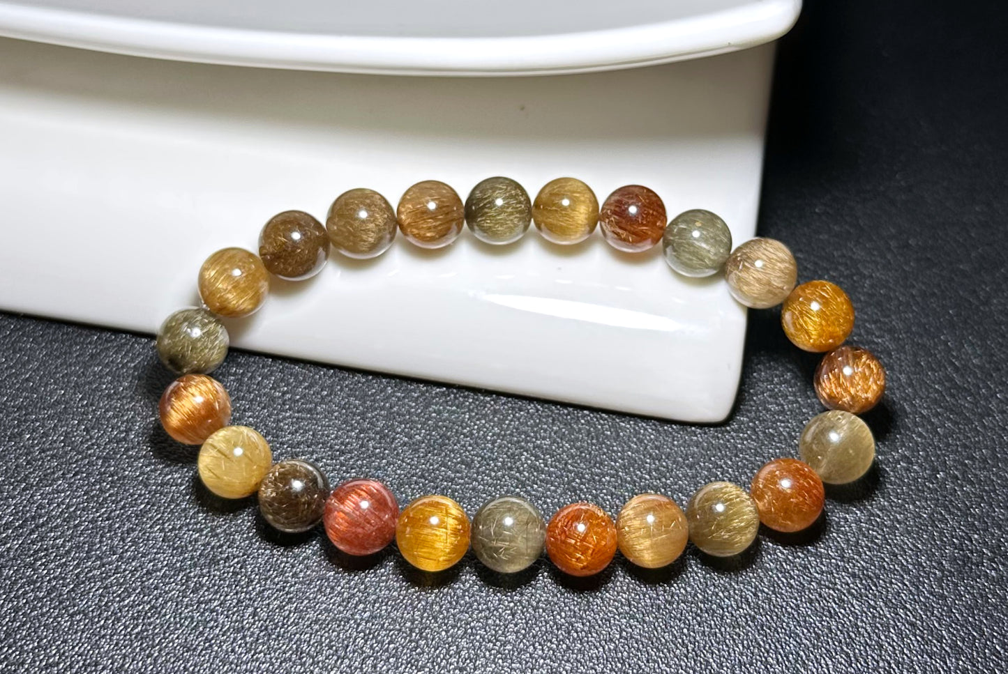 8mm, Certified Natural Collection's Grade Natural Cat Eye Multicolor Rutilated Quartz bracelet, Rutilated Beads bracelet, 收藏级天然满顺猫眼彩发晶手串