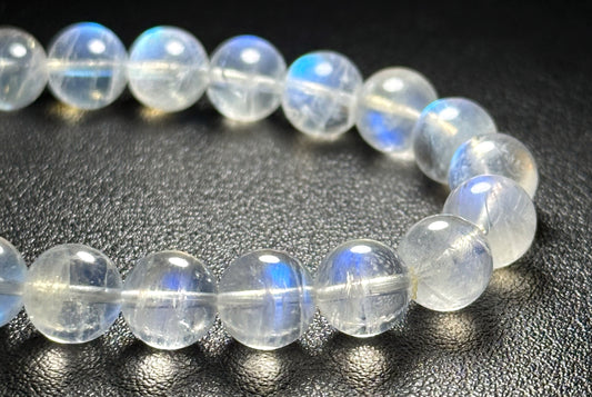 8.6mm, Certified Natural Rainbow Moonstone Bracelet, India Blue Moonstones Bracelet, Rainbow Moonstone Bracelet, 天然正经印度无酸洗蓝月光石手串