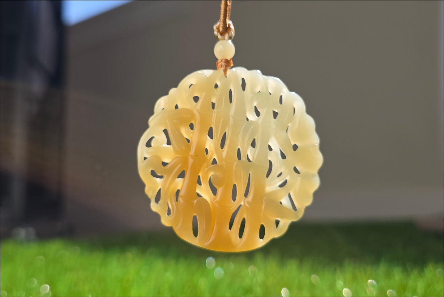 Certified Natural Qiemo Sugar-White Nephrite Jade Carved Bamboo Pendant, 天然且末糖白雕刻竹节圆牌吊坠