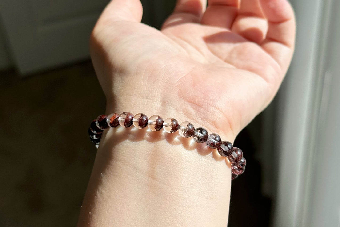 6.5mm,+ Certified High Grade Natural Red Phantom Quartz Bracelet, Treasure Bowl Red Phantom Quartz Bracelet, 天然聚宝盆红幽灵水晶手串