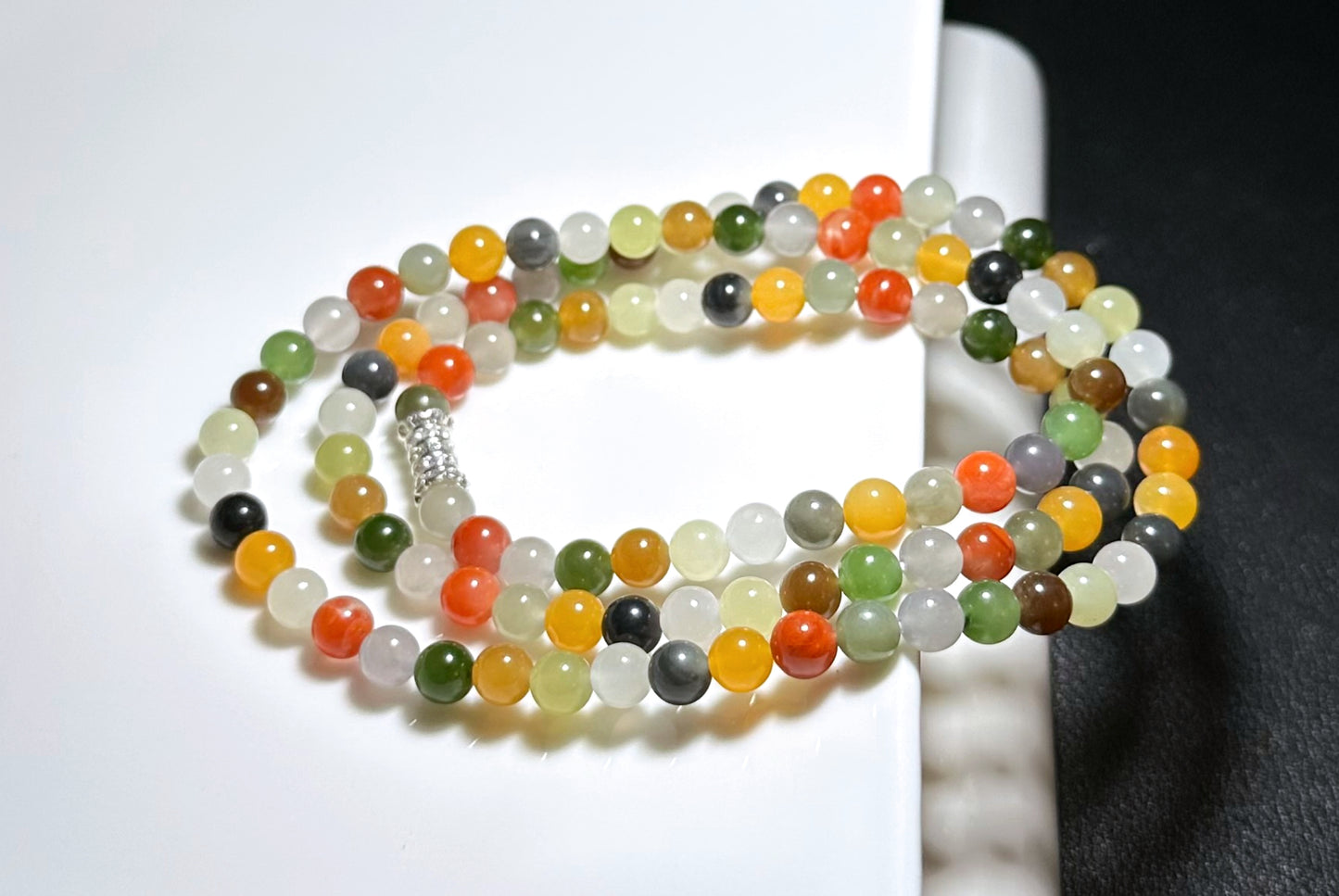 Certified Natural Multi Nephrite Jade, Nanhong Agate and Yellow Agate Beads Necklace, 天然和田玉南红缅黄多宝项链