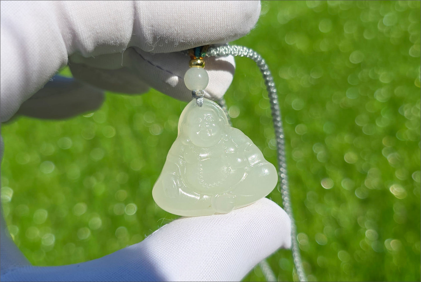 Certified Natural White Nephrite Jade Carved Maitreya Buddha Pendant, 天然青海和田白玉雕刻弥勒佛吊坠