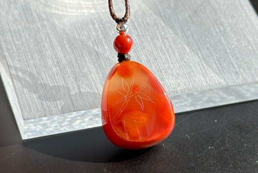Certified Natural High Grade Flame Red Nanhong Agate Hand Carved Peony flower Pendant, 天然无优化川料火焰红南红手雕牡丹吊坠