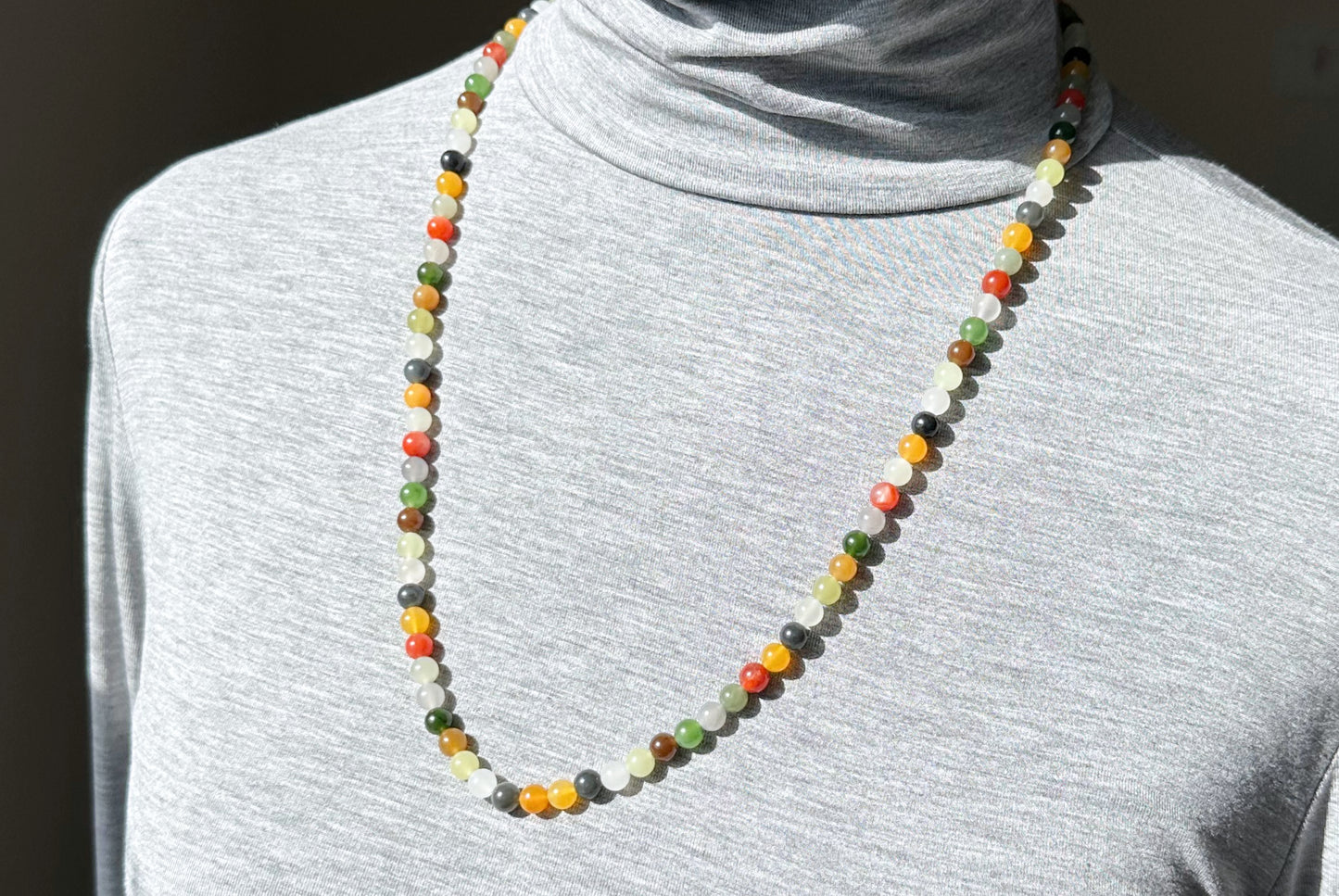 Certified Natural Multi Nephrite Jade, Nanhong Agate and Yellow Agate Beads Necklace, 天然和田玉南红缅黄多宝项链