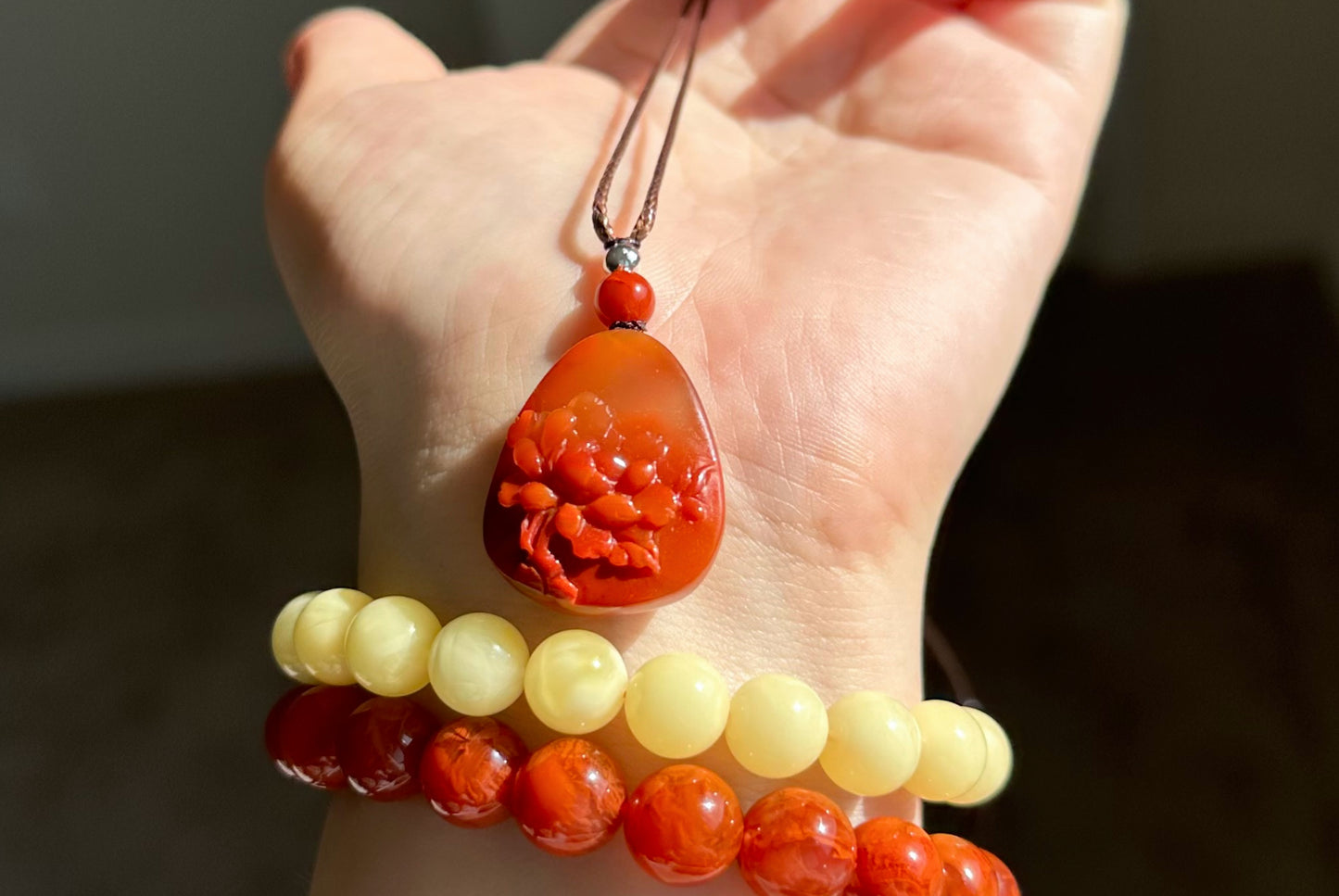 Certified Natural High Grade Flame Red Nanhong Agate Hand Carved Peony flower Pendant, 天然无优化川料火焰红南红手雕牡丹吊坠