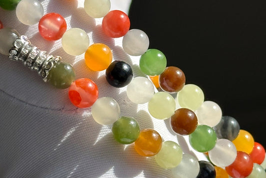 Certified Natural Multi Nephrite Jade, Nanhong Agate and Yellow Agate Beads Necklace, 天然和田玉南红缅黄多宝项链