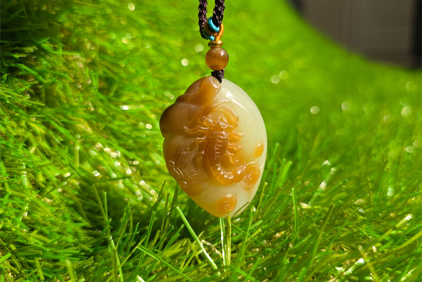 Certified Natural Qiemo Sugar and Warm White Nephrite jade Hand Carved Scorpion Pendant, 且末糖白和田玉手工雕刻蝎子(独霸一方)吊坠