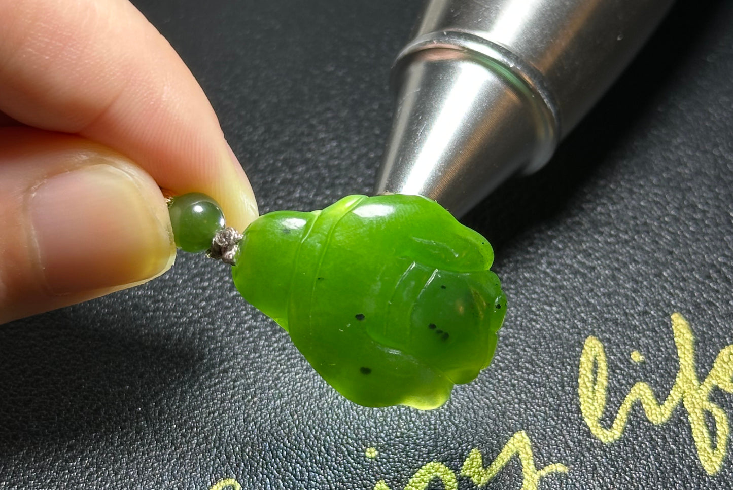 Certified Natural Russia Spinach Green Nephrite Carved God of Wealth Pendant, 天然俄料菠菜绿碧玉财神吊坠