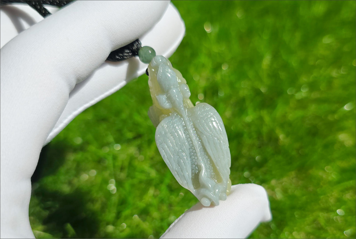 Certified Natural Ruoqiang Blue and Yellow Nephrite Jade Hand Carved Flying Pixiu Pendant, 天然若羌蓝皮黄口手工雕刻飞天貔貅吊坠