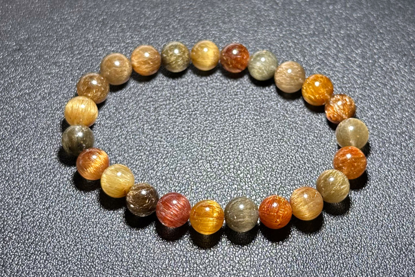 8mm, Certified Natural Collection's Grade Natural Cat Eye Multicolor Rutilated Quartz bracelet, Rutilated Beads bracelet, 收藏级天然满顺猫眼彩发晶手串