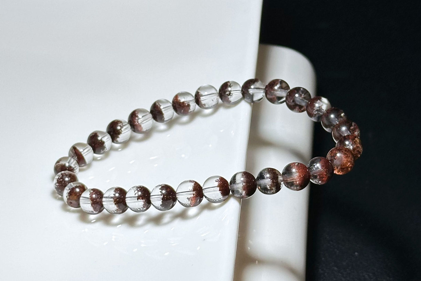 6.5mm,+ Certified High Grade Natural Red Phantom Quartz Bracelet, Treasure Bowl Red Phantom Quartz Bracelet, 天然聚宝盆红幽灵水晶手串