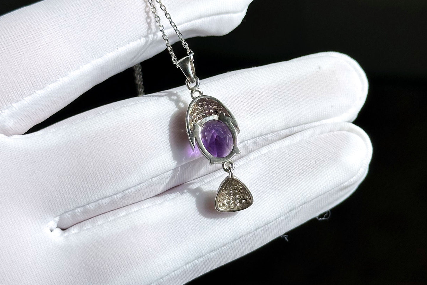 Natural Amethyst Pendant, Unheated Brazil Amethyst S925 Sterling Silver Pendant Necklace, 巴西天然紫晶纯银吊坠