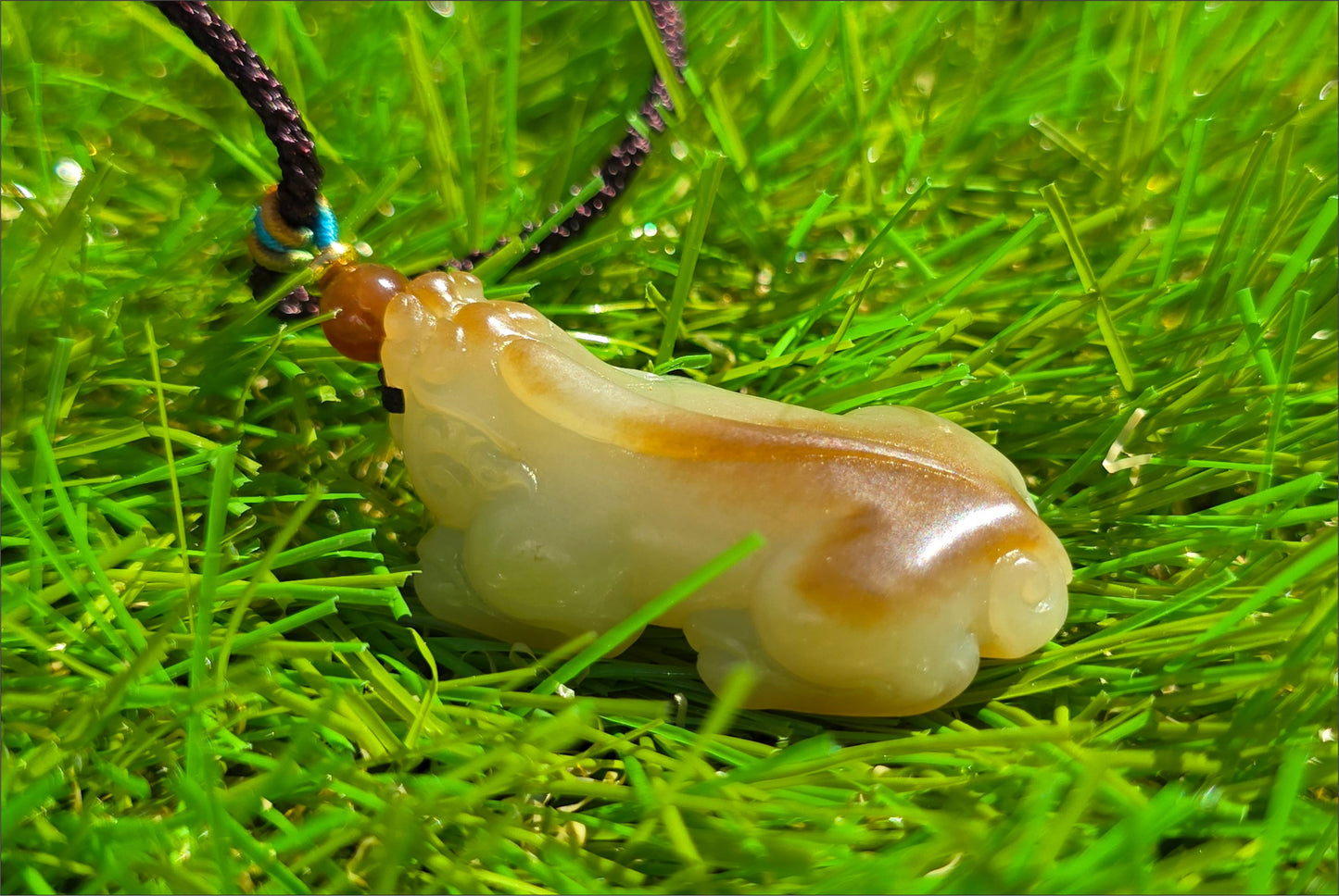 Certified Natural Brown Sugar and Greenish Yellow Nephrite Jade Hand-Carved Pixiu Pendant, 天然青黄口带糖和田玉手工雕刻貔貅吊坠