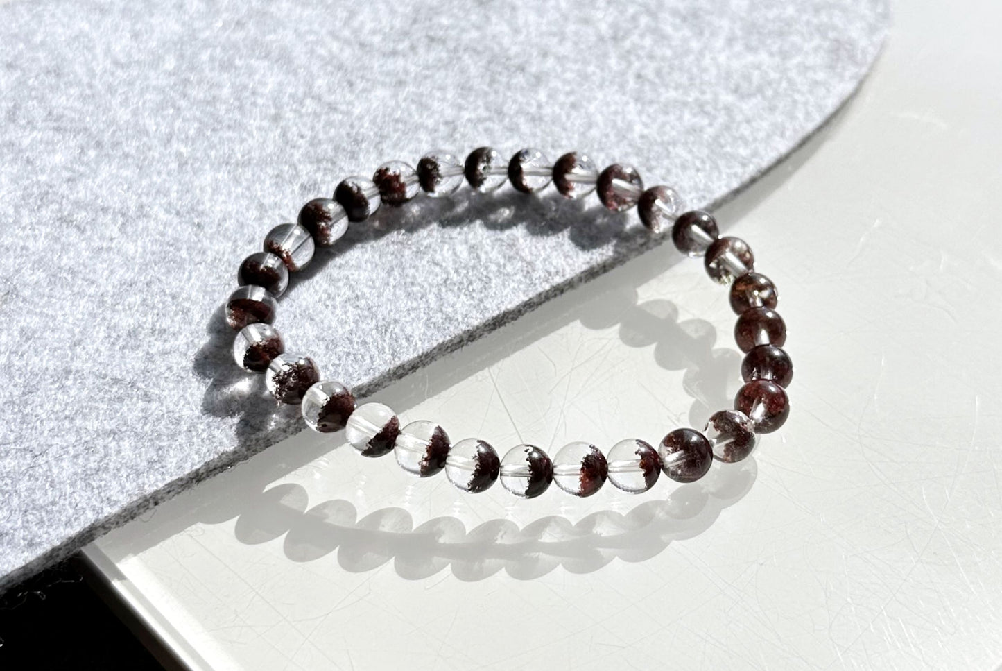 6.5mm,+ Certified High Grade Natural Red Phantom Quartz Bracelet, Treasure Bowl Red Phantom Quartz Bracelet, 天然聚宝盆红幽灵水晶手串