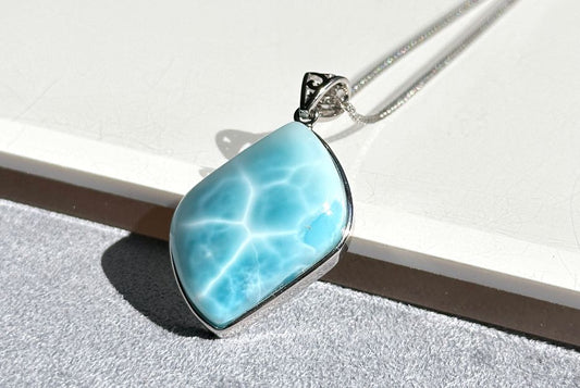 Certified Natural Dominican Blue Larimar pendant, Larimar Pendant, Silver Larimar Pendant, 海纹石纯银吊坠