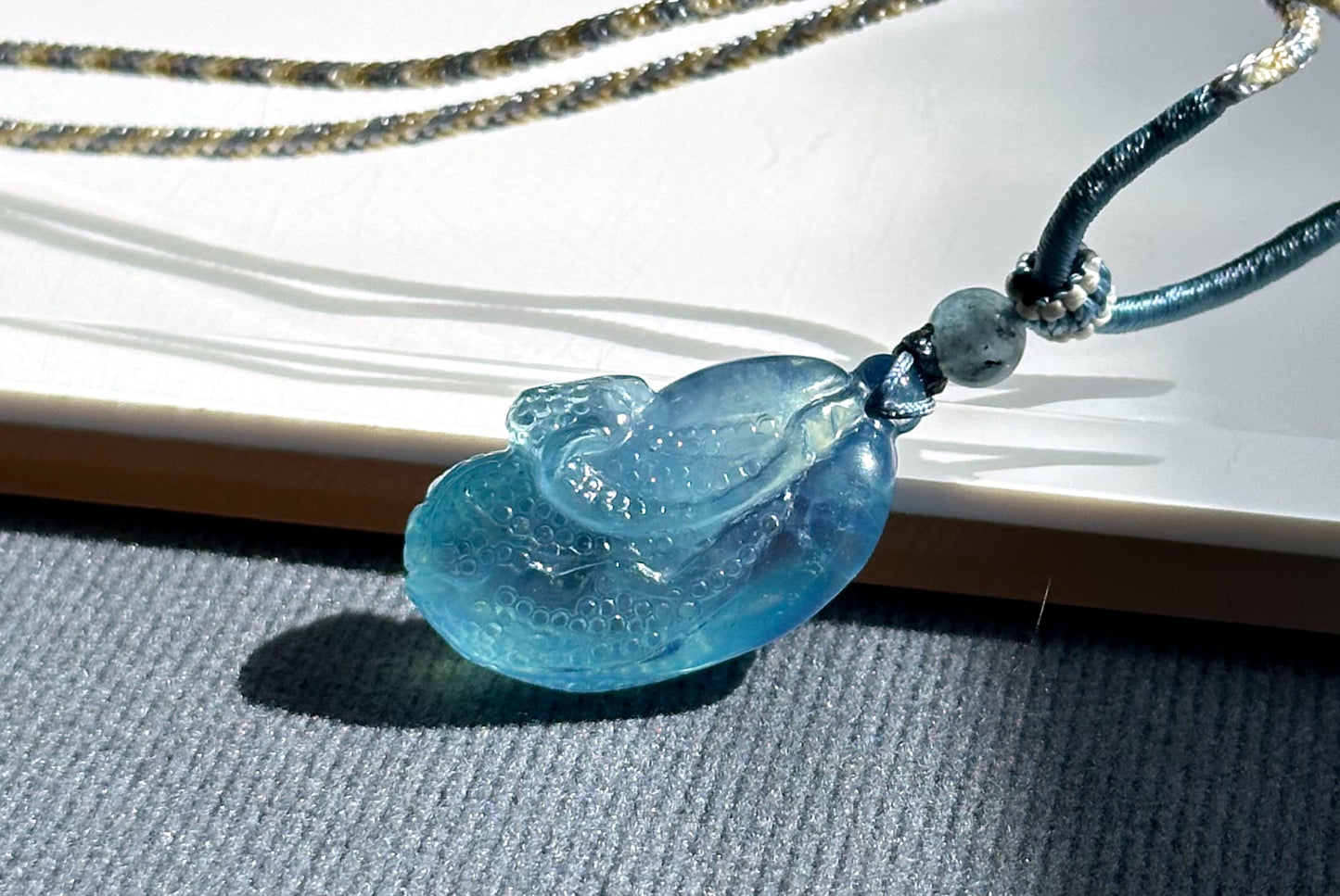 Certified Natural Blue Aquamarine Hand Carved Cabbage (Bok choy) Pendant, Aquamarine Pendant, 天然海蓝宝手工雕刻白菜吊坠