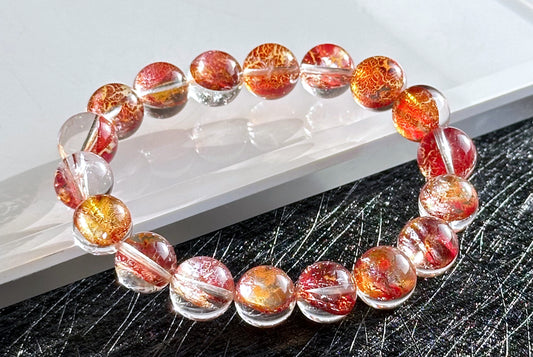 11mm, Certified Natural Collection Grade Rare Koi Hematoid Quartz Crystal Bracelet, Natural Hematoid Crystal Bracelet, 天然稀有稀有麒麟锦鲤胶花水晶手串