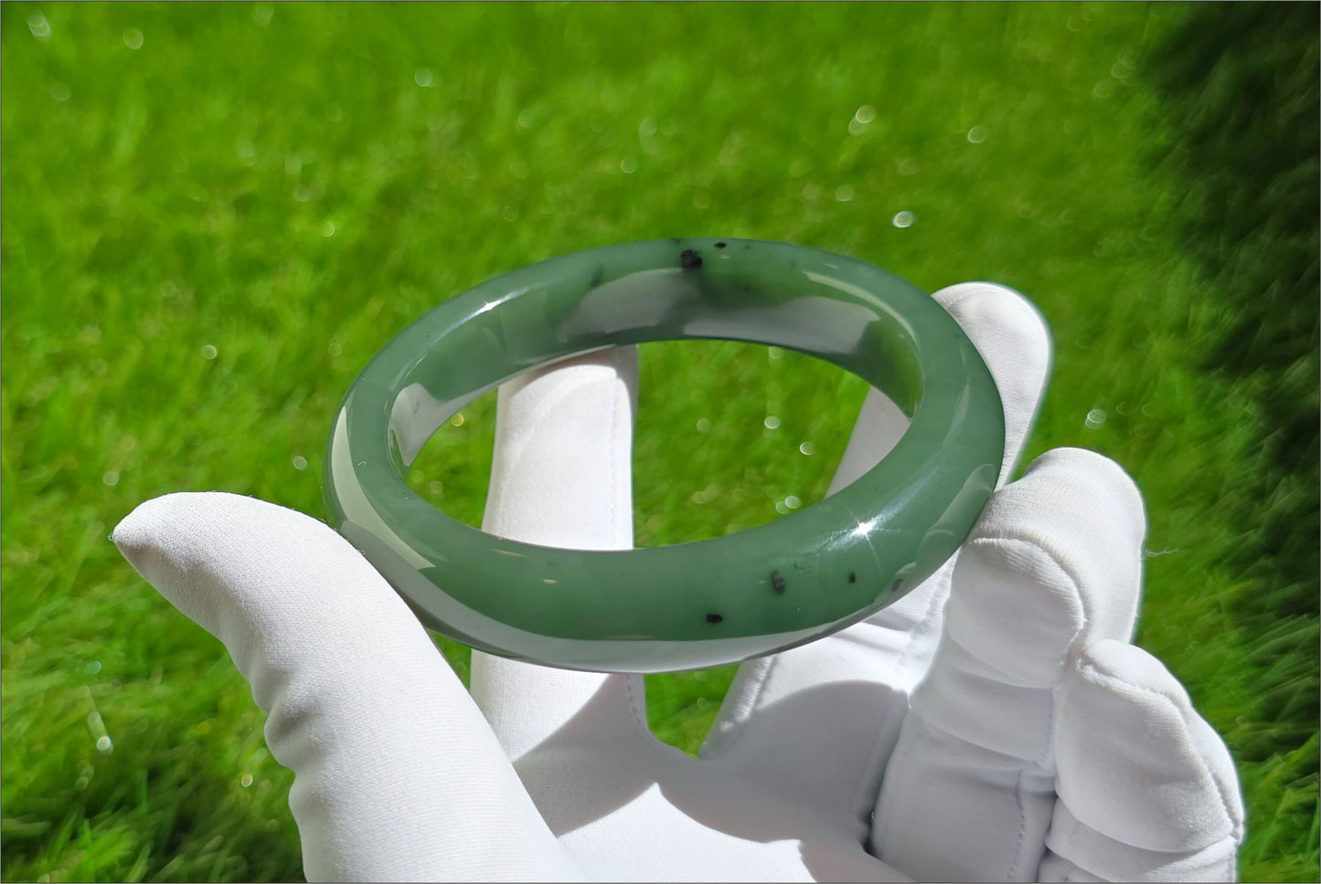 61mm, Certified Natural Siberian Spinach Green Nephrite Jade Bangle, 天然俄老油菠菜绿碧玉手镯