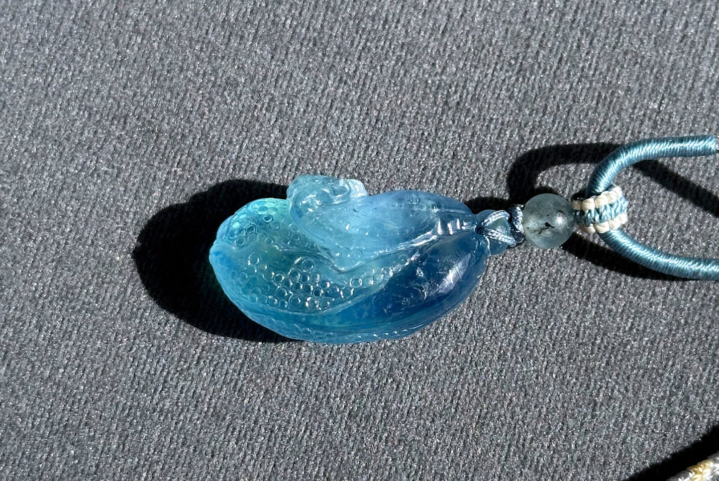 Certified Natural Blue Aquamarine Hand Carved Cabbage (Bok choy) Pendant, Aquamarine Pendant, 天然海蓝宝手工雕刻白菜吊坠