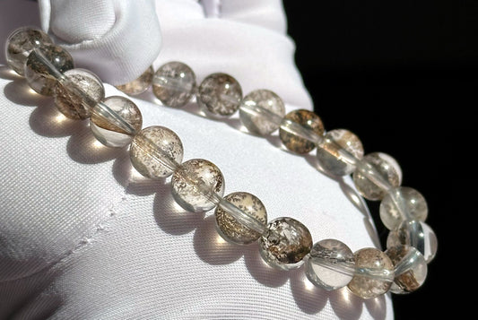 8mm+, Certified Natural Cypress Tree Scenic Pyrolusite and Hematoid in Quartz bracelet, ”Small Money Tree“,天然玻璃体发财树/小树胶花/軟錳礦膠花水晶手串