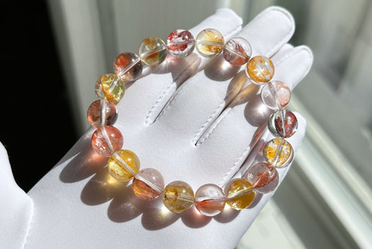 11.5mm+, Certified Natural Rare Koi Hematoid Quartz Crystal Beads Bracelet, Natural Hematoid Crystal Bracelet, 天然稀有锦鲤胶花水晶手串