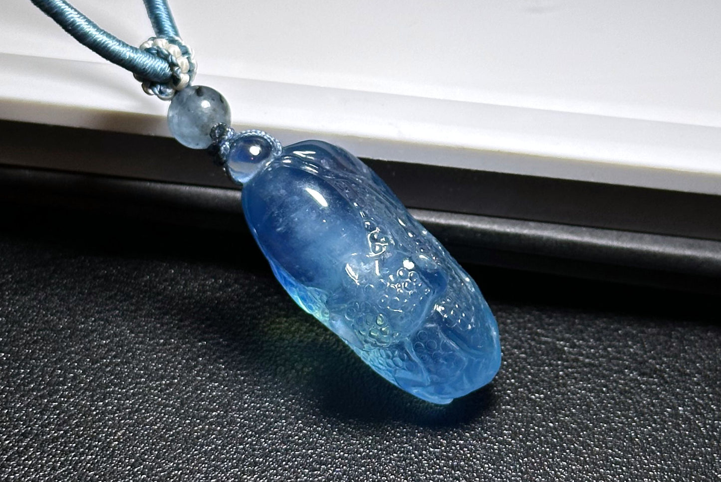 Certified Natural Blue Aquamarine Hand Carved Cabbage (Bok choy) Pendant, Aquamarine Pendant, 天然海蓝宝手工雕刻白菜吊坠
