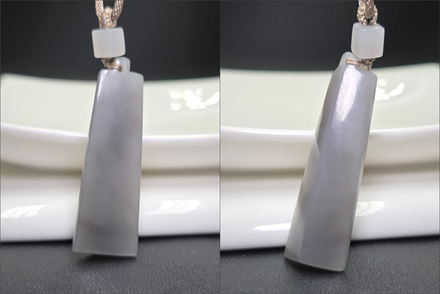 Certified Natural Smoky Gray Nephrite Jade Carved Triangle-Bar Pendant, 天然烟灰和田玉吊坠