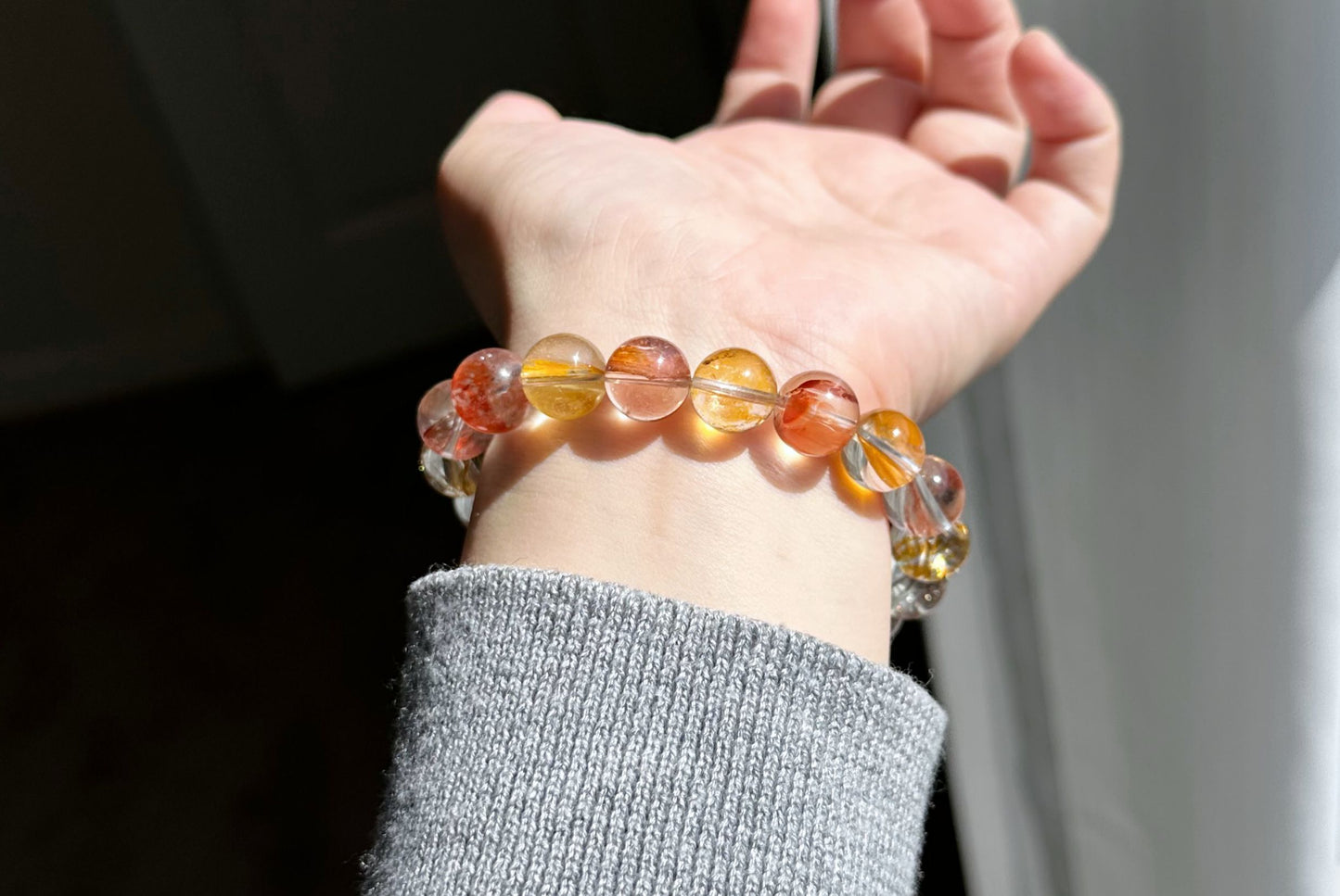 11.5mm+, Certified Natural Rare Koi Hematoid Quartz Crystal Beads Bracelet, Natural Hematoid Crystal Bracelet, 天然稀有锦鲤胶花水晶手串