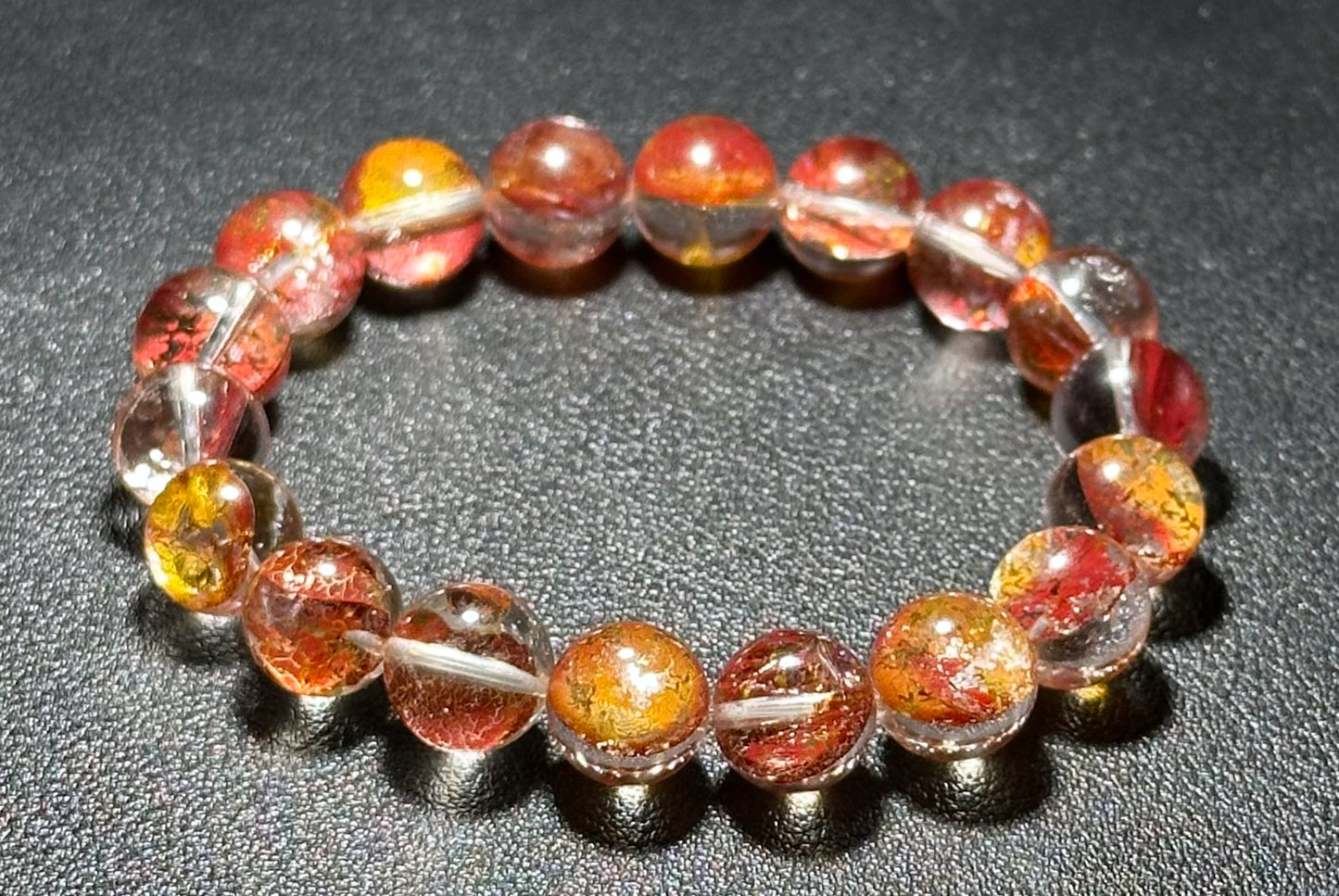 11mm, Certified Natural Collection Grade Rare Koi Hematoid Quartz Crystal Bracelet, Natural Hematoid Crystal Bracelet, 天然稀有稀有麒麟锦鲤胶花水晶手串