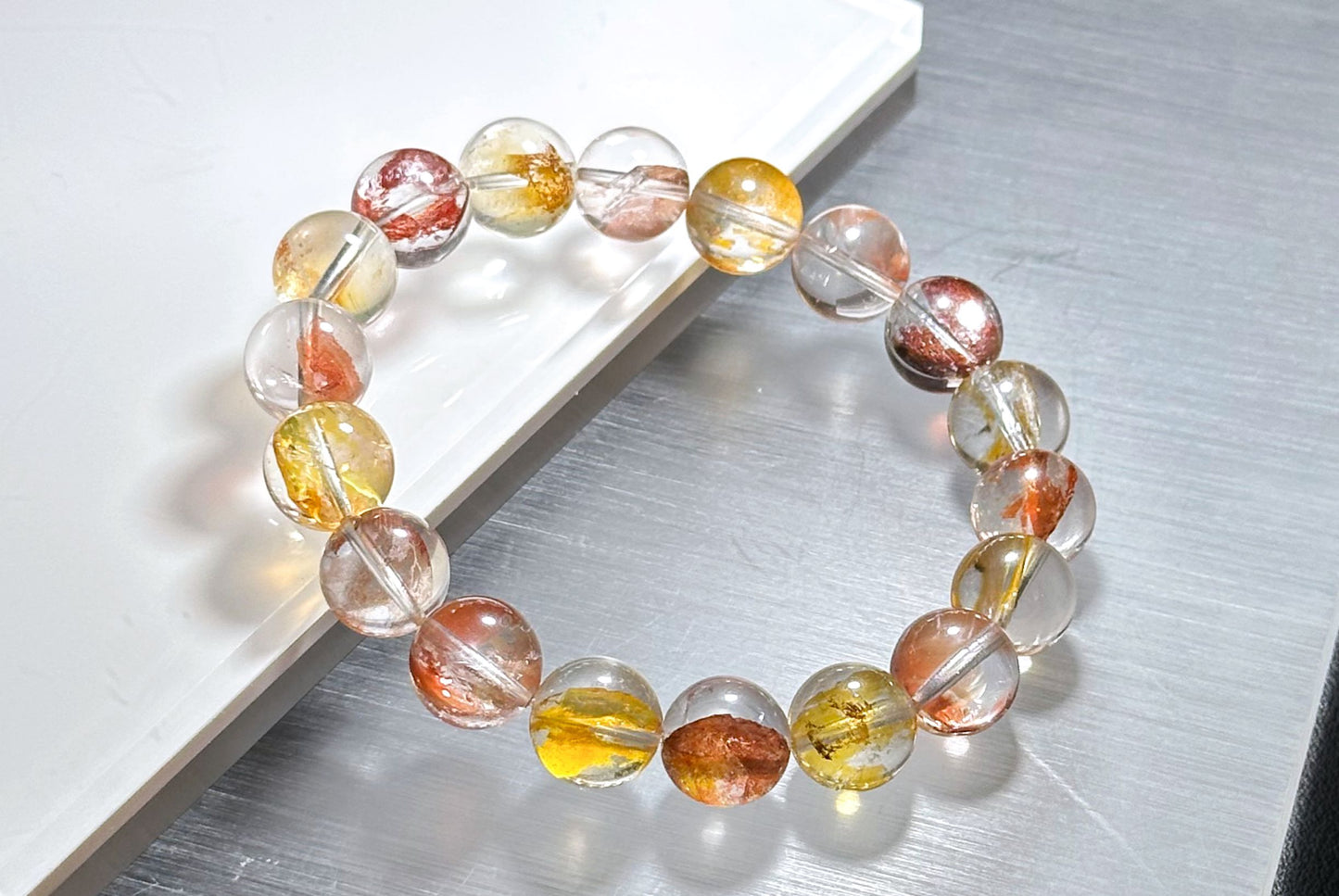 11.5mm+, Certified Natural Rare Koi Hematoid Quartz Crystal Beads Bracelet, Natural Hematoid Crystal Bracelet, 天然稀有锦鲤胶花水晶手串
