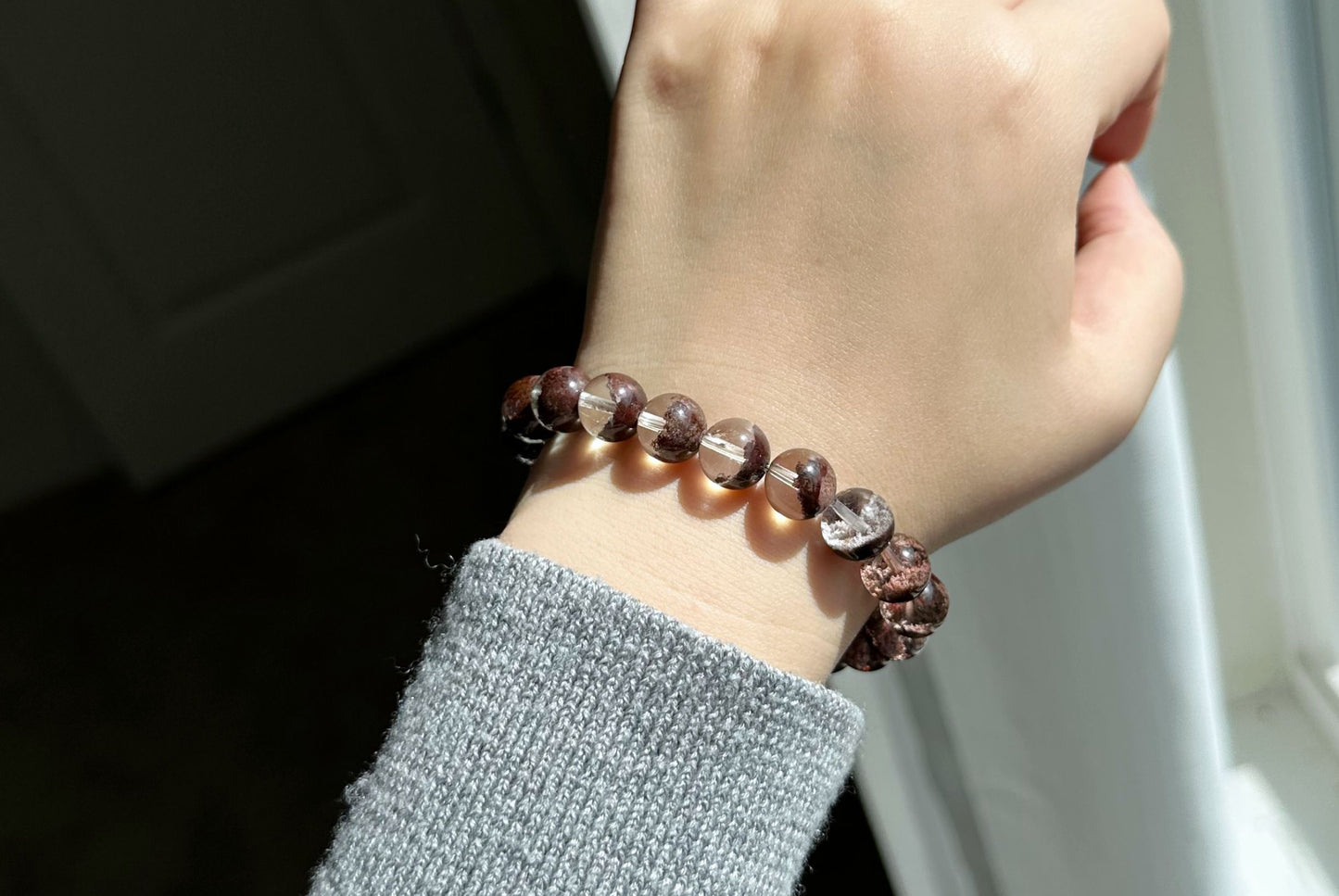 10.5mm,+ Certified High Grade Natural Red Phantom Quartz Bracelet, Treasure Bowl Red Phantom Quartz Bracelet, 天然聚宝盆红幽灵水晶手串