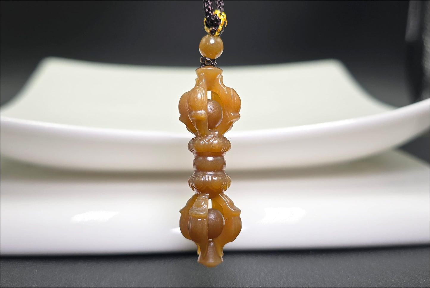 Certified Natural High Quality Sugar Brown Nephrite Jade Hand Carved Vajra Pestle Pendant, 天然且末糖玉手工雕刻降魔杵吊坠