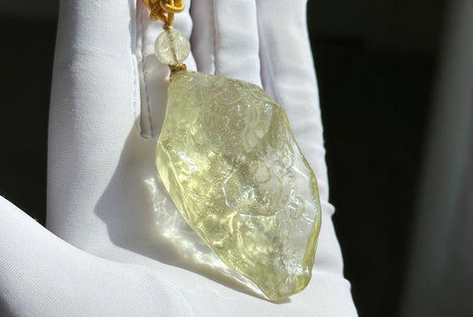 42.736Grams, Natural Authentic Libyan Desert Glass Tektite Hand Carved Butterfly Fairy Pendant, Genuine Libyan Desert glass Pendant, 天然利比亚黄金陨石手雕蝴蝶仙子吊坠