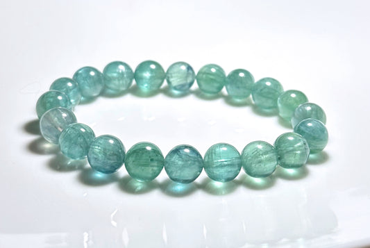 9mm, Certified Undyed Grade Icy Transparent Greenish Blue Kyanite Bracelet, Kyanite Bracelet, 稀有透体无烤无染冰透体绿蓝晶石