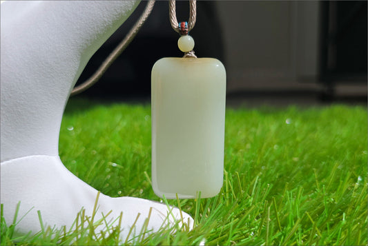 Certified Natural Qiemo Warm White Nephrite Jade Wushi pai Peace Amulet Pendant, 天然正装35且末白和田玉无事牌吊坠