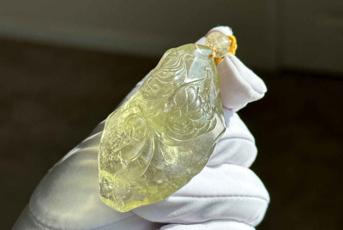 42.736Grams, Natural Authentic Libyan Desert Glass Tektite Hand Carved Butterfly Fairy Pendant, Genuine Libyan Desert glass Pendant, 天然利比亚黄金陨石手雕蝴蝶仙子吊坠