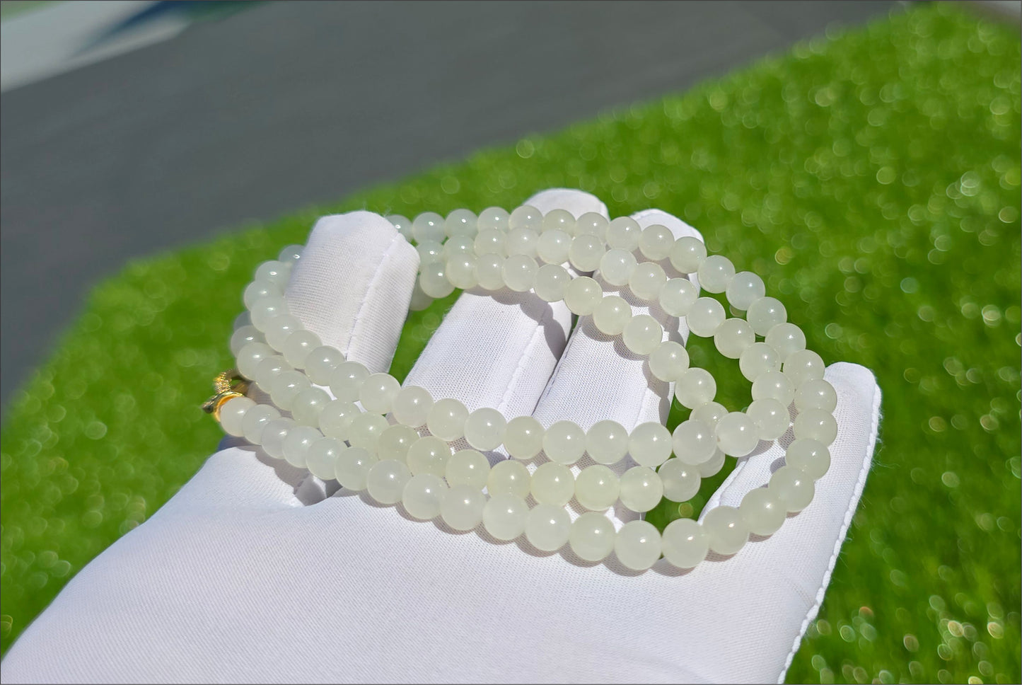 6mm, Certified Natural White Nephrite Jade Bead Necklace, 天然和田白玉项链