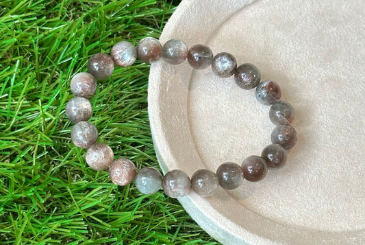 9mm, Certified Natural Black Skeletal Sunstone bracelet, Natural Heliolite Black Sun Stone bracelet, 天然星辉骨干太阳石手串