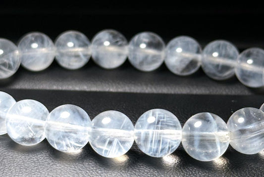 8.5mm+, Certified Top Grade Blue Needle Quartz Bracelet, Angel wing High Clarity Blue Needle Bracelet, 近无棉全净体收藏级显针级蓝针水晶手串